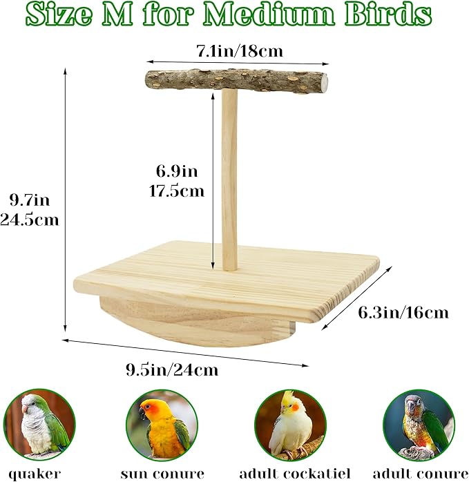 Natural Wood Bird Perch Stand Training, Quaker Parrot Toys, Intelligence Puzzle Enrichment Toys for Parakeets, Wooden Parrot Perch Platform for Large Birds, Bird Playground Play Stands for Sun Conure