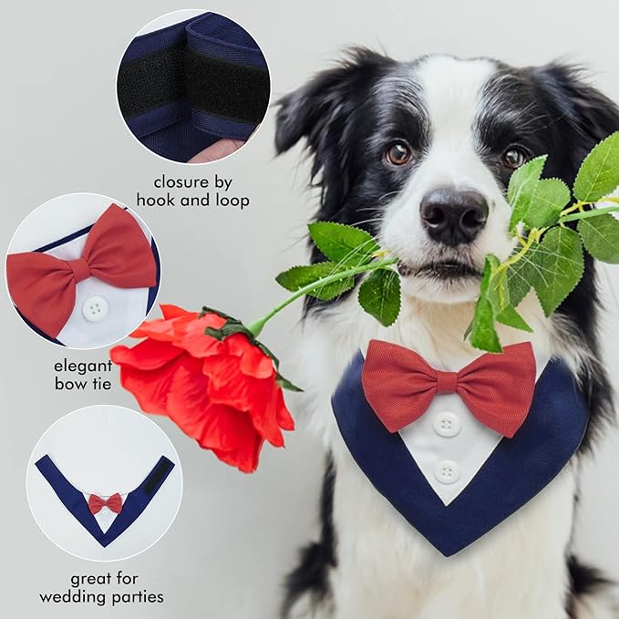 FUAMEY Dog Tuxedo for Small Dogs,Dog Formal Suit Dogs Attire Pet Bow Tie Puppy Party Costumes Cat Tux Outfits Pets Bandana Cosplay Adjustable Bowties Wedding Birthday Valentines Blue XS