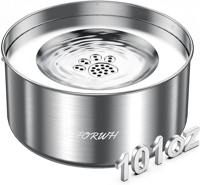 Stainless Steel Dog Water Bowl No Spill, 101oz/3L Large Capacity Pet Water Dispenser with Floating Disk, Non-Slip Slow Drink Feeder for Cat, Anti-Gulping & Splash Proof for Travel, Car & Home