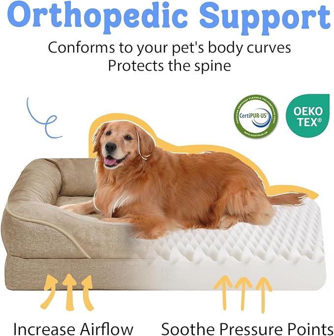 Orthopedic Extra Large Dog Bed - XXL Washable Giant Pet Couch Sofa with Removable Cover Waterproof Bolster for Large Size Dogs, 45x35