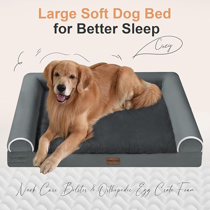 Large Dog Bed Orthopedic Washable: Beds Bolster XL Bed Big XLarge Dogs Memory Foam Sofa Couch Waterproof Removable Cover - Dark Grey