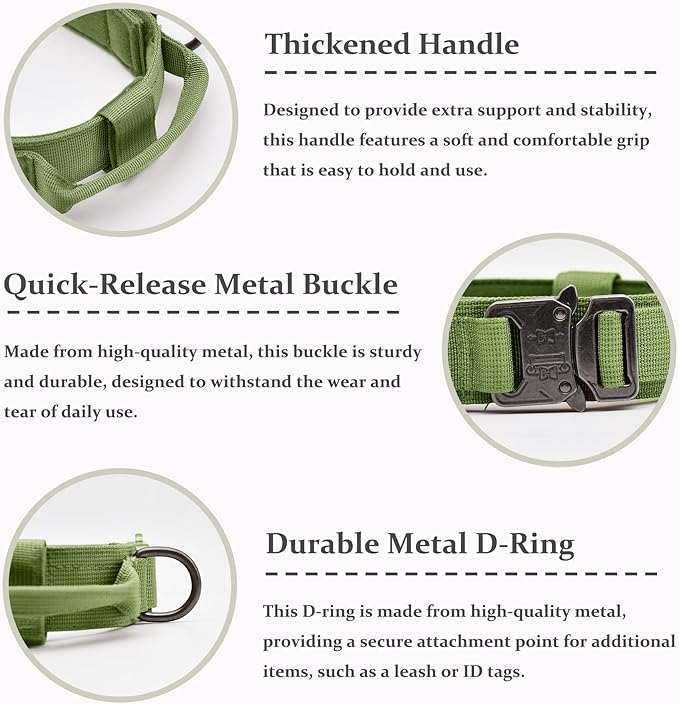Tactical Dog Collar, Adjustable Military Training Nylon Dog Collar with Control Handle and Heavy Quick-Release Metal Buckle for Small Medium Large Dogs, Green M