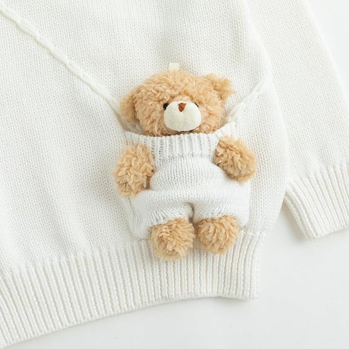 Simplee kids Baby Girl Knit Sweater with Bear in The Pocket Toddler Pullover Sweater Cute Fall Winter Clothes