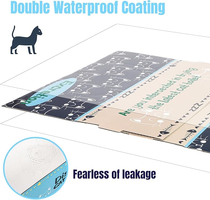 Hiceeden 8 Pcs Disposable Litter Box for Cats, 16.9" x 12.4" x 5.4" Travel Cat Litter Boxes with Disposable Scoops, Portable Cardboard Litter Box with Double Waterproof Coating, Blue