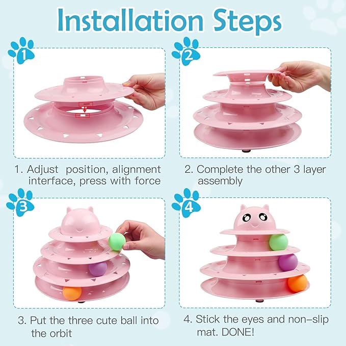 UPSKY 20 PCS Cat Toys - 3-Level Turntable Roller with Balls for Indoor Cats, Kitten Set with Teaser, Mice, Spring, and Various Ball Toys