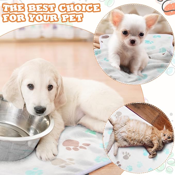 Tatuo 4 Pcs Dog Blanket for Pet Cat Blankets Indoor Puppy Teething Stuff Toys Paw Print Fleece Soft Blanket Sleep Mat for Guinea Pig Cage(Milky White,Small(24 x 16 Inch),Square)
