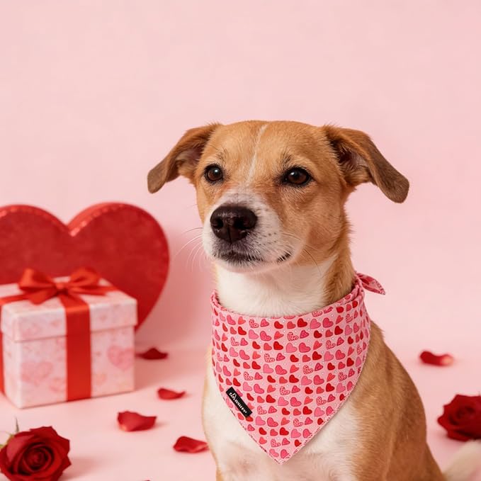 ARING PET Valentine Dog Bandana, Cute Pink Red Pink Pet Bandanas Scarf Triangle Bibs Handkerchief for Puppy Small Medium Large Boy Girl Dogs-S