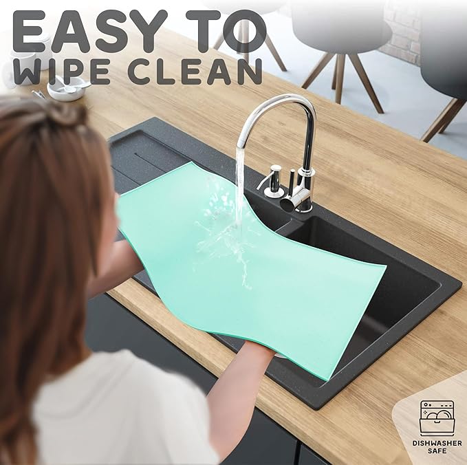 Dog Food Mat - Raised Edges Dogs Mat for Food and Water Prevent Spill, Waterproof Cat Food Mats Protect Floors, Easy Clean Dog Bowl Mats for Food and Water, Silicone Pet Food Tray