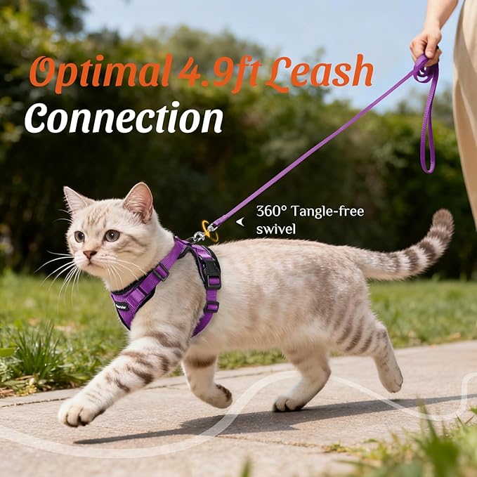 Dooradar Cat Harness and Leash Set, Escape Proof Safe Adjustable Kitten Vest Harnesses for Walking, Easy Control Soft Breathable Mesh Jacket with Reflective Strips for Cats, Purple, XS