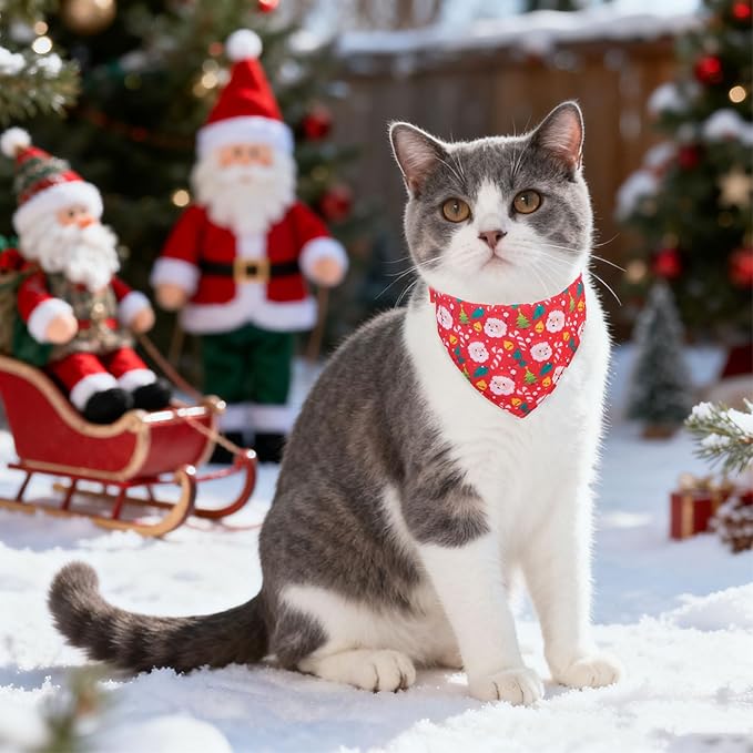 EXPAWLORER Christmas Cat Collar Breakaway with Bells - 2 Pack Cute Holiday Cat Collars Adjustable Xmas Pet Collar with Removable Bow Tie and Bandana, Safety Buckle for Girl Boy Cats Kitten