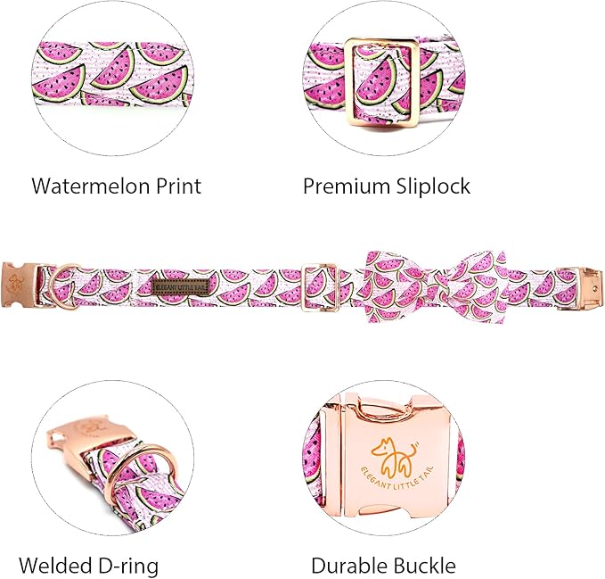Elegant little tail Dog Collar, Watermelon Print Pet Collar Summer Dog Collar Durable Metal Buckle Dog Collars Cotton Pet Adjustable Dog Collars for Medium Dogs