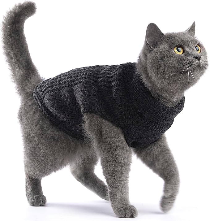Stretchy Cat Sweater - 17 Colors & 6 Sizes | Snug Winter-Ready Knit for Boy/Girl Cats & Kittens(Dark Gray, Large)