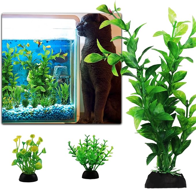PietyPet Fish Tank Accessories Green Plants, 10pcs Green Fish Tank Decorations, Aquarium Decor Plastic Plants