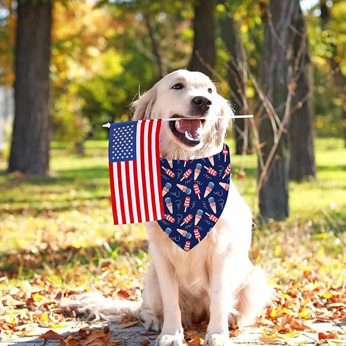 4th of July Dog Bandanas, Patriotic Pet Decorations 2 Pack, Adjustable Independence Day Holiday Party Bandana American Flag Triangle Bibs Cat Scarf Set