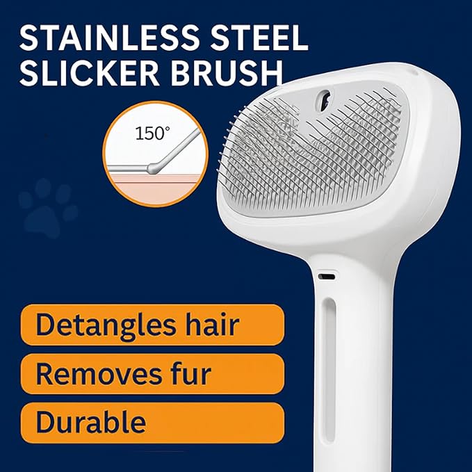 Renu Dog Brush, Renu FreshFur Dog Shower Brush + Bathing Solution, 3 in 1 Self Cleaning Steamy Pet Brushes, Dogs Grooming Tool for Long & Short Hair, Removes Loose Hair Reduces Shedding (White)