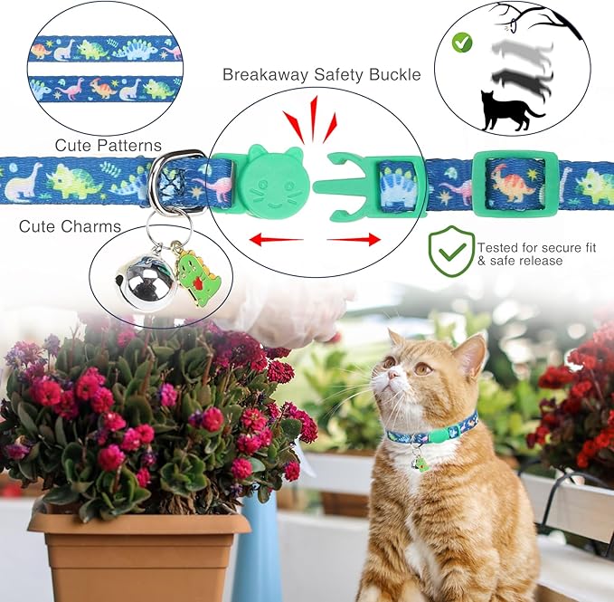 3 Pack Breakaway Cat Collars with Bell- Daisy Pendant Spring Cat Collar for Girl Boy Cats with Safety Buckle- Cute Kitten Collar Adjustable 8"-12" for Kitty Puppy Small Pets