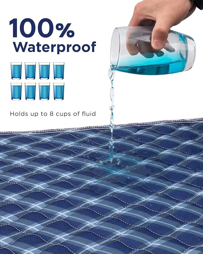 Non-Slip Bed Pads for Incontinence Washable (36" x 52"|2 Pack), Waterproof Bed Pads, Navy Blue Grid, Bed Wetting Pads for Bed, Sofa, Floor, Resuable Underpads for Adults, Seniors, Pet