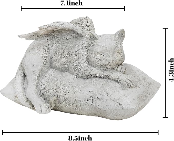 Holiberty Cat Angel Figurine Memorial Pet Stone Statue - Garden Grave Monument Marker Decor - Polyresin Dog Angel Figures Tombstone Sculpture Ornament - Loss of Kitten Sympathy Gift