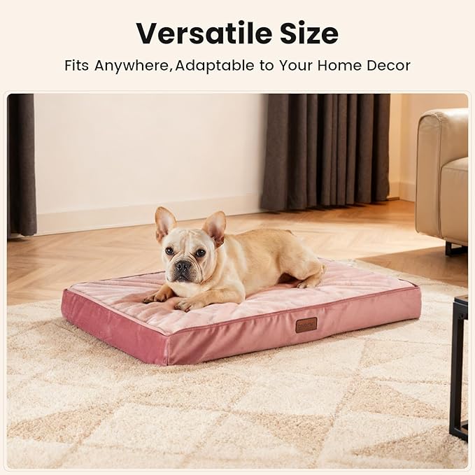 OhGeni Orthopedic Waterproof Dog Bed for Medium Dogs, Machine-Washable Removable Cover in Easy-Clean Fabric, High Density Foam & Easy-Carry Handle, Suitable for Crate, 30 inch (Pink)