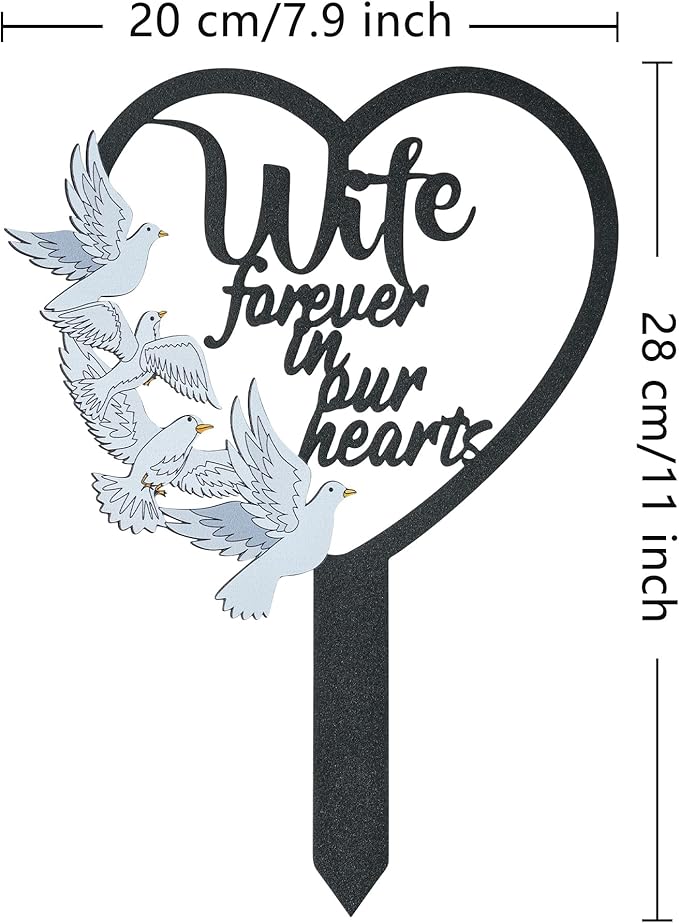 BUoonyer Stake Graves Cemetery Decorations - Wife Metal Memorial Grave Markers, Women Heart Graveyard Sympathy Plaque, Dove Remembrance Graveside Burial Decor Sign for Outside Yard Garden