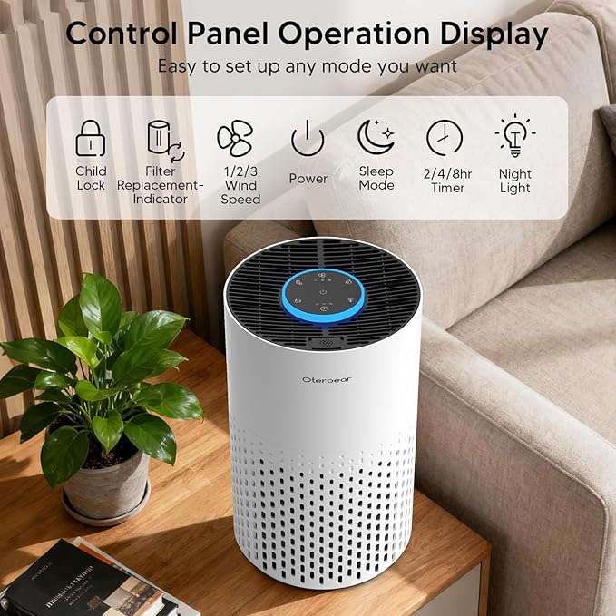 Air Purifiers for Home Bedroom Up to 1250 Ft² - H14 HEPA Air Purifier with Aroma & Sleep Mode - 24dB Small Room Air Purifier for Allergies, Smoke, Dust, Pollen, Pet Dander,4000B,White