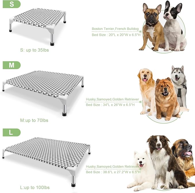 Elevated Outdoor Dog Bed, Large Size, Cotton Material, Non-Slip Feet, Fits up to 100lbs
