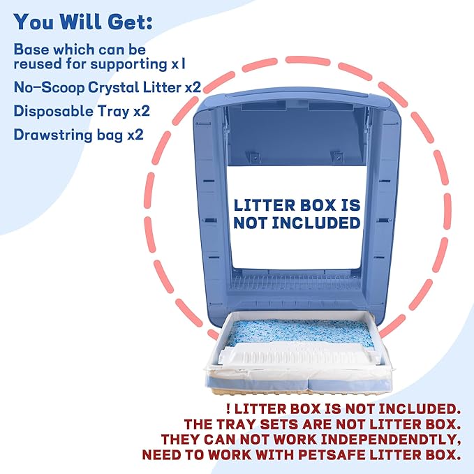 Crystal Cat Litter and Disposable Litter Trays 2 Sets Compatible with Petsafe Scoop-Free Classic/Legacy/Smart Litter Boxes, Triple Leak Proof Design, Excellent OdorControl, One-Hand Disposing.