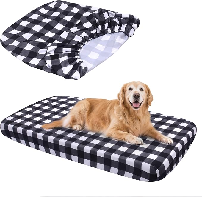 Replacement Dog Bed Covers Elastic Edged Washable Pet Bed Protector with Black Lattice Pattern Design for Medium & Large Pet Beds, Cover Only (Black Lattice, 36x27x6 Inch)