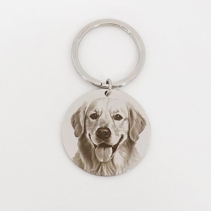 Custom Pet Portrait Keychain – Personalized Photo Engraved Keychain with Optional Back Text – Memorial Gift for Pet Lovers, Dog Owners, Cat Owners – Unique Pet Loss Remembrance Keepsake