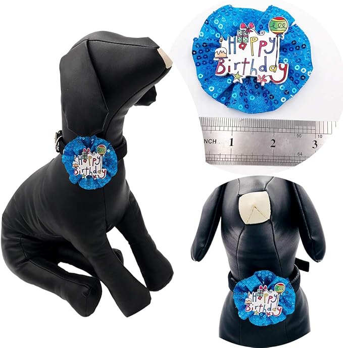 PET SHOW Blue Crown Dog Birthday Party Hat with Bandana and Collar Bows Charms Costume Set Reusable Birthday Party Headband Puppies Cat Kitten Hats with 0-9 Figures Charms Grooming Accessories