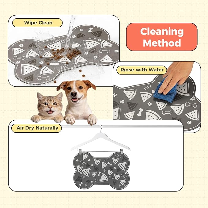 Dog Food Mat, 0.15” Thickened Super Absorbent Pet Feeding Mat for Food and Water, Fruit Donut Pattern Cat Placemat, Quick Dry Non-Slip Dog Bowl Mat, Water Splash Proof（Large Donut Blue）