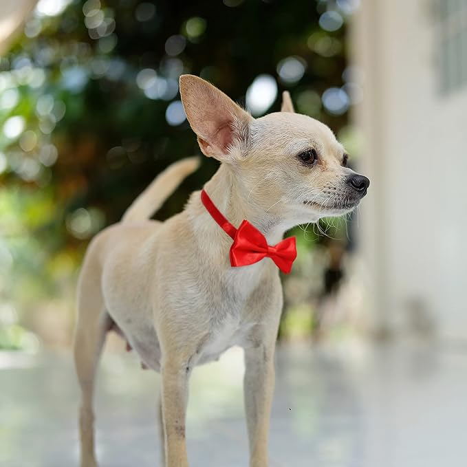 KOOLMOX Red Bow Tie for Dogs, Dog Bowtie Formal with Adjustable Collar for Medium and Large Dogs Cats Pets Wedding Birthday Graduation Holiday Independence Day Homecoming Costumes, 2 Pack, Red