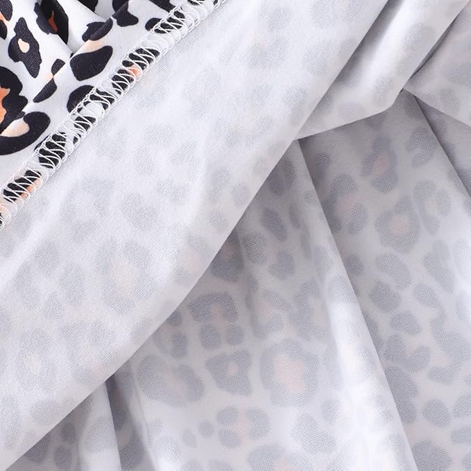 Toddler Baby Girls Summer Clothes Outfits Ruffled Sleeve Dinosaur Shirt Leopard Tops and Shorts Pants Sets 2PCS