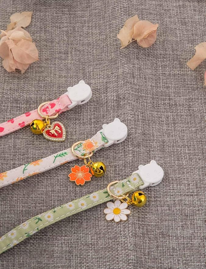 Cat Collar Breakaway with Bells,3 Pack Safety Adjustable Pet Collars,Ideal for Girl Boy Kittens. (Orange Green Pink)
