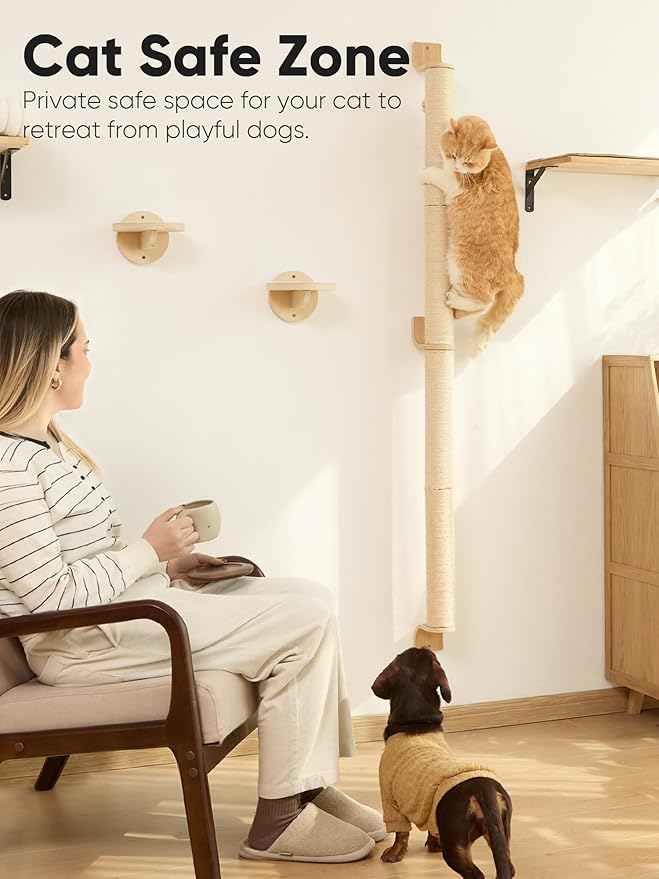 FUKUMARU Cat Wall Scratcher, 60" Tall Wall Mounted Kitten Scratching Post, Sturdy Sisal Climbing Tree for Indoor Large Cats