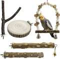 5Pcs Natural Wooden Bird Perch Set – Parrot Perch Toys, Wooden Perch Swing, Cage Accessories for Budgies, Cockatiels, Lovebirds, Finches, and Other Small to Medium Birds (Brown, 5PCS-B)