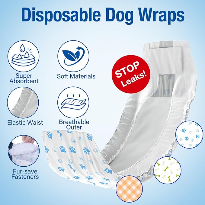 Pet Soft Disposable Male Dog Wraps - Dog Diapers for Male Dogs, Puppy Diapers 24pcs Medium