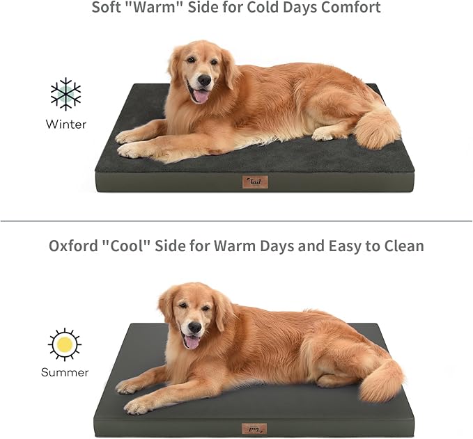 Comfort Dog Bed for Small Dogs & Cats, Waterproof Dog Crate Mat Orthopedic Egg Crate Foam with Washable Removable Cover, Coffee
