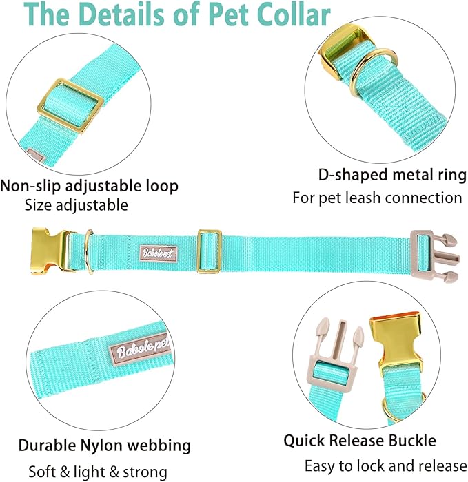 Nylon Dog Collar - Adjustable Lake Blue Soft Webbing Dog Collars for Small Medium Large Dogs Boy Girl Puppy Collar with Safety Metal Buckle XL