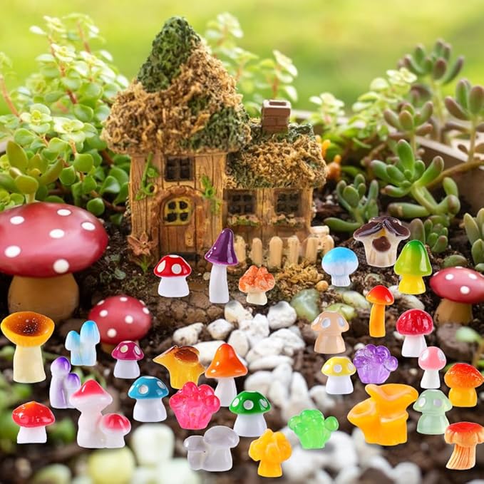 DIYDEC 80pcs Mini Resin Mushroom 80 Style Miniature Mushrooms Figures to Hide Small Tiny Resin Mushrooms Bulk for Dollhouse Decor Micro Fairy Garden Landscape Aquarium Tiny Party Favor Toys