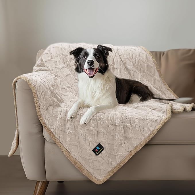 Luciphia Waterproof Pet Blanket, Liquid Pee Proof Dog Blankets for Sofa Bed Couch, Reversible Sherpa Fleece Furniture Protector Cover for Small Medium Large Dogs Cats,Beige-Thicken Medium（57" x 40"）