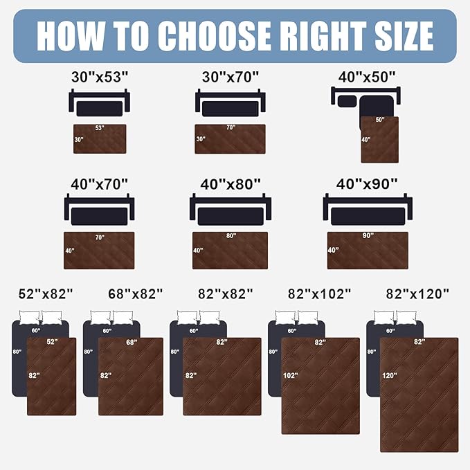 Smiry Waterproof Dog Bed Cover Blanket 52x82, Soft Reversible Pet Blanket, Washable Leakproof Cats Dogs Couch Cover for Sofa, Couch, Furniture, Brown/Brown
