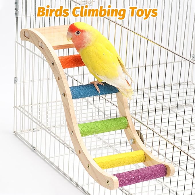 Hamiledyi Nature Wooden Bird Ladder Pet Parrots Climb Bridge Exercise Stands for Parakeet Climbing Chewing Bridge Bird Cage Accessories for Cockatiel Parakeet Lovebirds Budgie (Colorful)