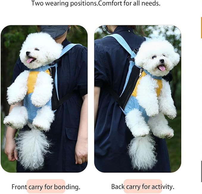 Lightweight Pet Backpack Carrier for Small Dogs & Cats - Easy-Fit Adjustable Straps, Basic Legs-Out Design, Durable for Daily Use (Fits Pets Under 15lb) (Yellow-Blue Color-Blocked, XX-Large)