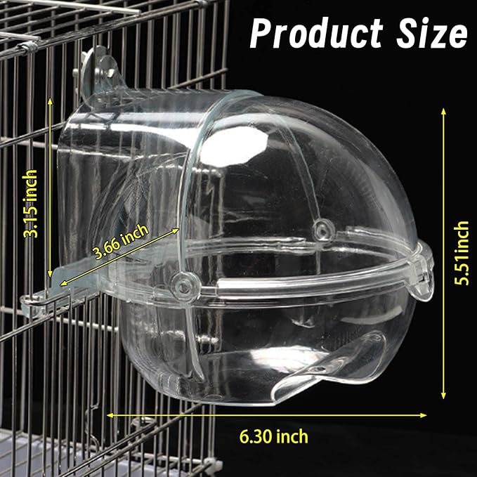 Bird Bath Box for Cage,Parrot Hanging Planet Bathtub No-Leakage Transparent Omnidirectional Observation Tub Shower Box Birds Cage Accessory for Canary Parrot Cockatiel Lovebird