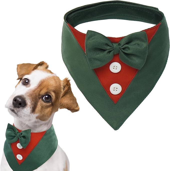 FUAMEY Dog Tuxedo Christmas for Medium Dogs,Dog Formal Suit Dogs Attire Pet Bow Tie Puppy Party Costumes Cat Tux Outfits Pets Bandana Cosplay Adjustable Bowties Christmas Green Red M