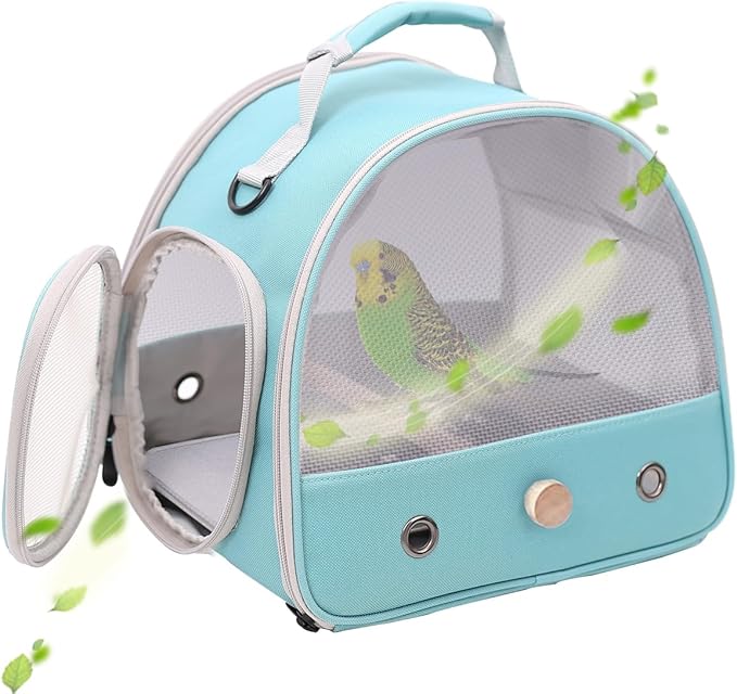 Bird Carrier, Portable Small Bird Parrot Parakeet Carrier with Standing Perch and Stainless Steel Tray, Side Access Window Collapsible