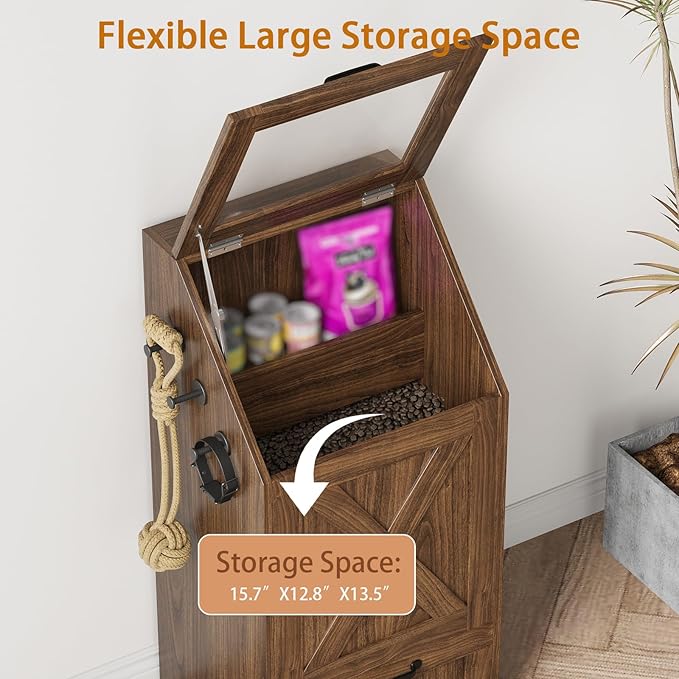Dog Feeding Station with Storage Cabinet and 2 Elevated Dog Bowls, Hidden Pet Food Storage Organizer for Dog &Cat,Modern Dogs Furniture (Walnut)