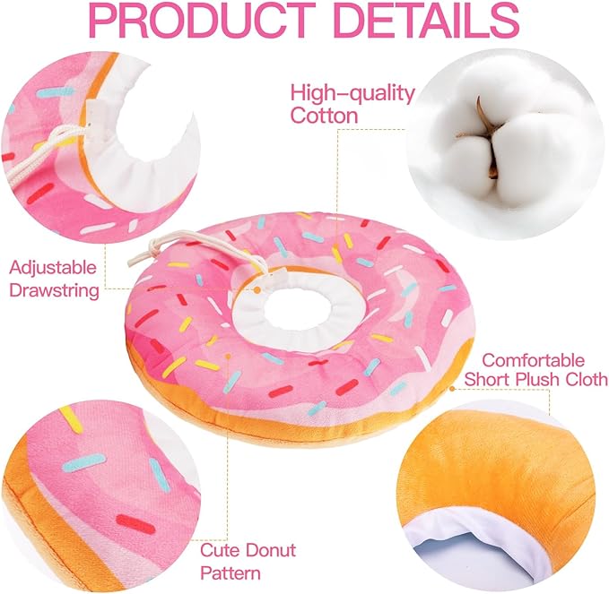 Cat Cone Collar Soft, Cute Cat Donut Collar After Surgery, Adjustable Kitten Recovery Cones to Stop Licking, Lightweight Neck Elizabethan Collars for Cats Kittens (Pink, Medium)