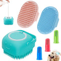 Comotech 3-in-1 Dog Grooming Brush | Adjustable Handle Shampoo Brush & Scrubber for Short & Long Haired Dogs & Cats (Blue Pink Blue)
